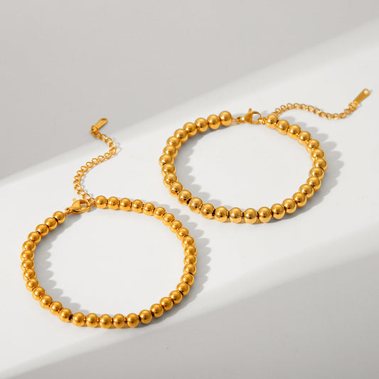 Minimalist 18K Gold Plated Stainless Steel Round Bead Chain Bracelet for Women Geometric Ball Link Jewelry