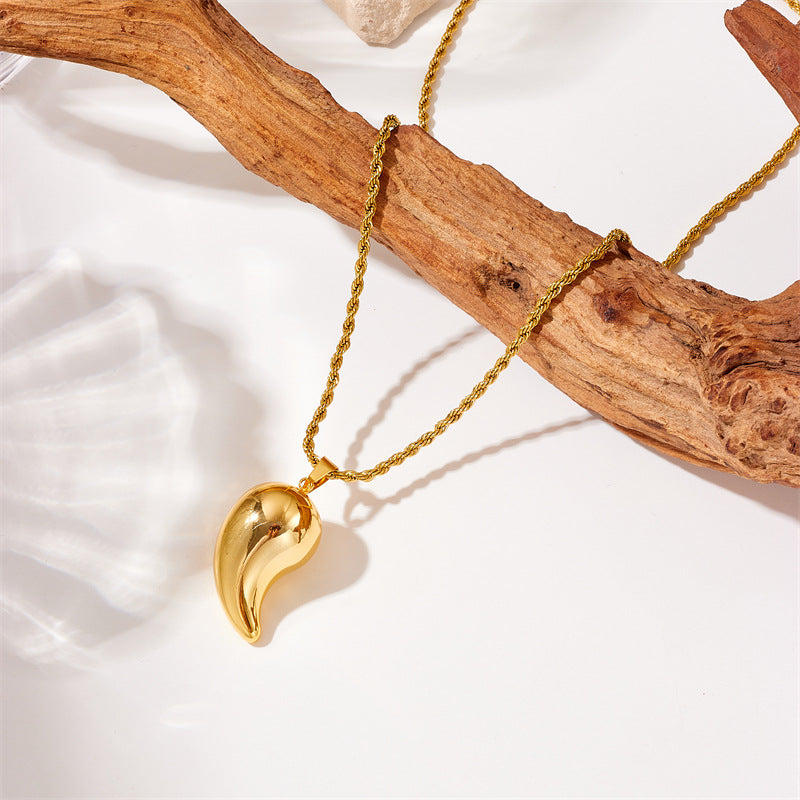 Punk Style Water Drop Pendant Necklace in Stainless Steel with Twisted Chain and Plated Finish