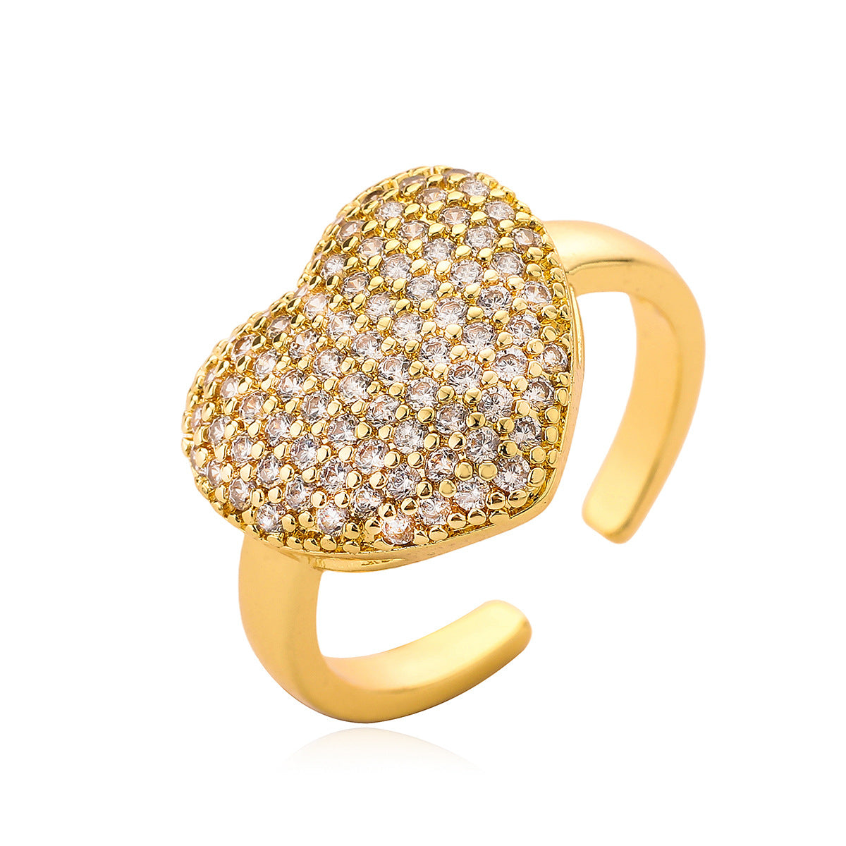 Anello Minimalista a Cuore in Rame con Zirconi Micro-Pavé per Donna
