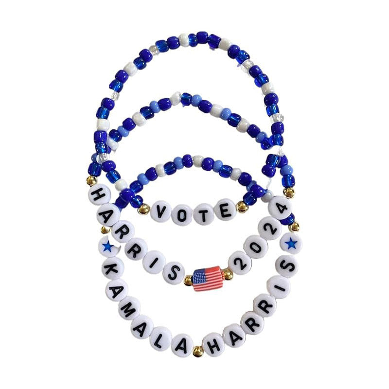 Red White Blue Resin Letter Bead Star Bracelet Set Unisex Casual Jewelry