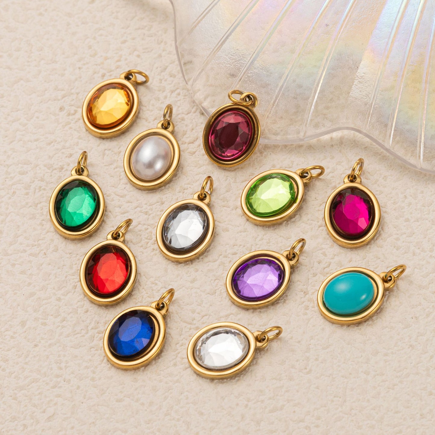 Vintage Geometric Stainless Steel 18K Gold Plated PVD DIY Charm Bar Necklace with 12 Birthstones