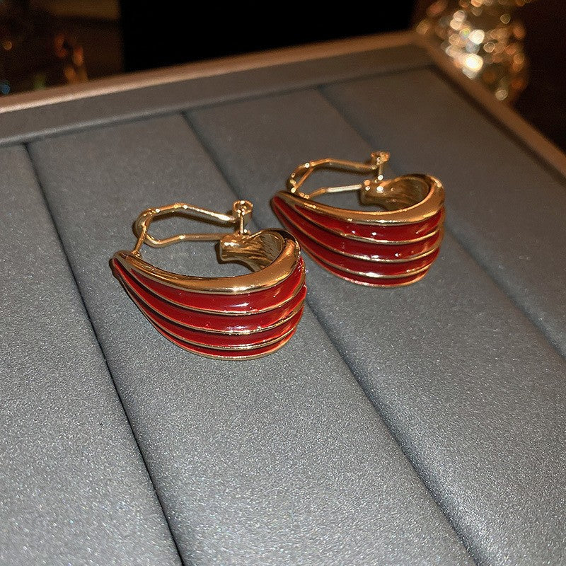 Elegant Geometric Earrings for Women with Enamel Finish in Copper and Stainless Steel Studs