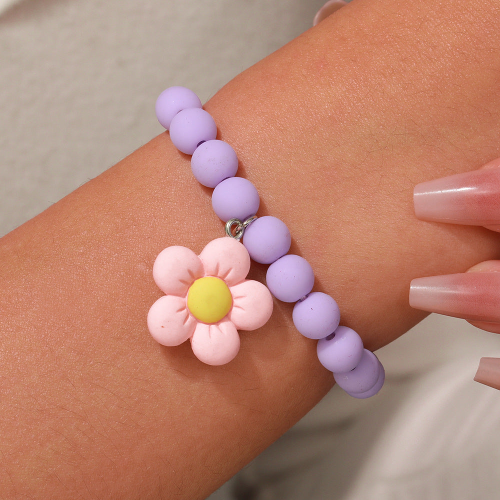 Playful Acrylic Rainbow Heart Stackable Bracelet Set for Kids with Cartoon Charm and Dopamine-Inspired Colorful Design