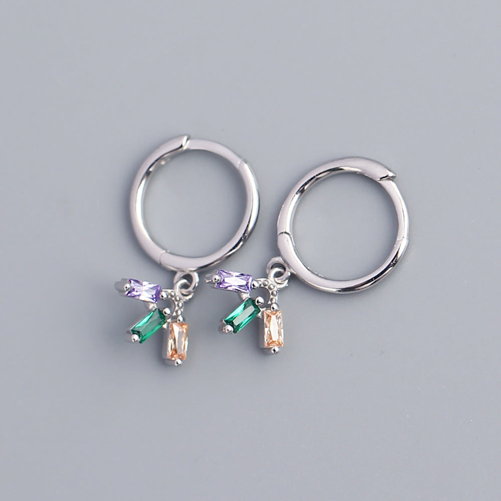 Pendientes de Plata de Ley 925 Minimalistas Geométricos con Incrustaciones de Circonita Cúbica Multicolor para Mujer
