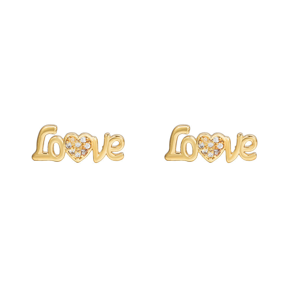Streetwear Brass Inlaid with Cubic Zirconia Heart Cross Stud Earrings for Women