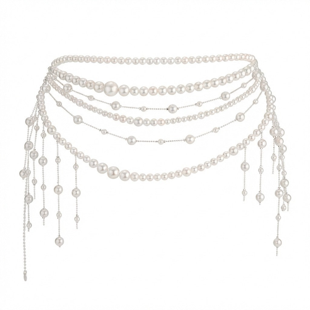 Casual Geometric Alloy Waist Chain with Pearl and Shell Tassels for Women