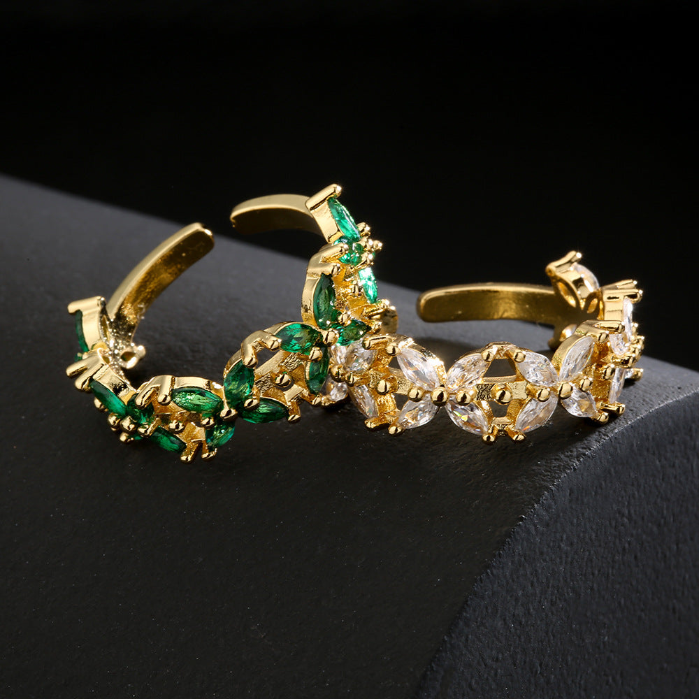 Minimalist Geometric Open Ring for Women Made of Brass with 18K Gold Plating and Micro-Paved Zirconia