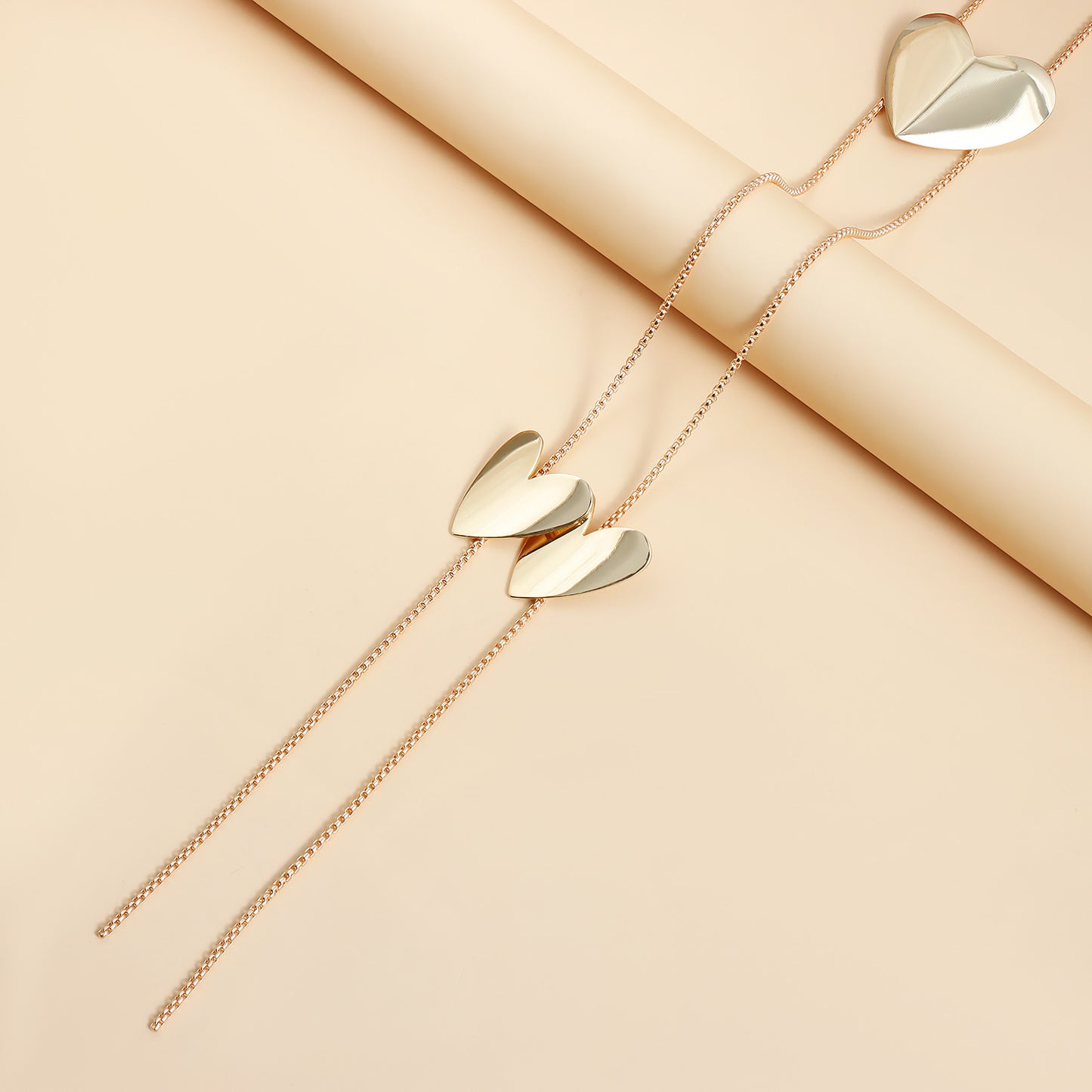 Fashion Minimalist Long Adjustable Heart-Shaped Polished Alloy Pendant Necklace for Women