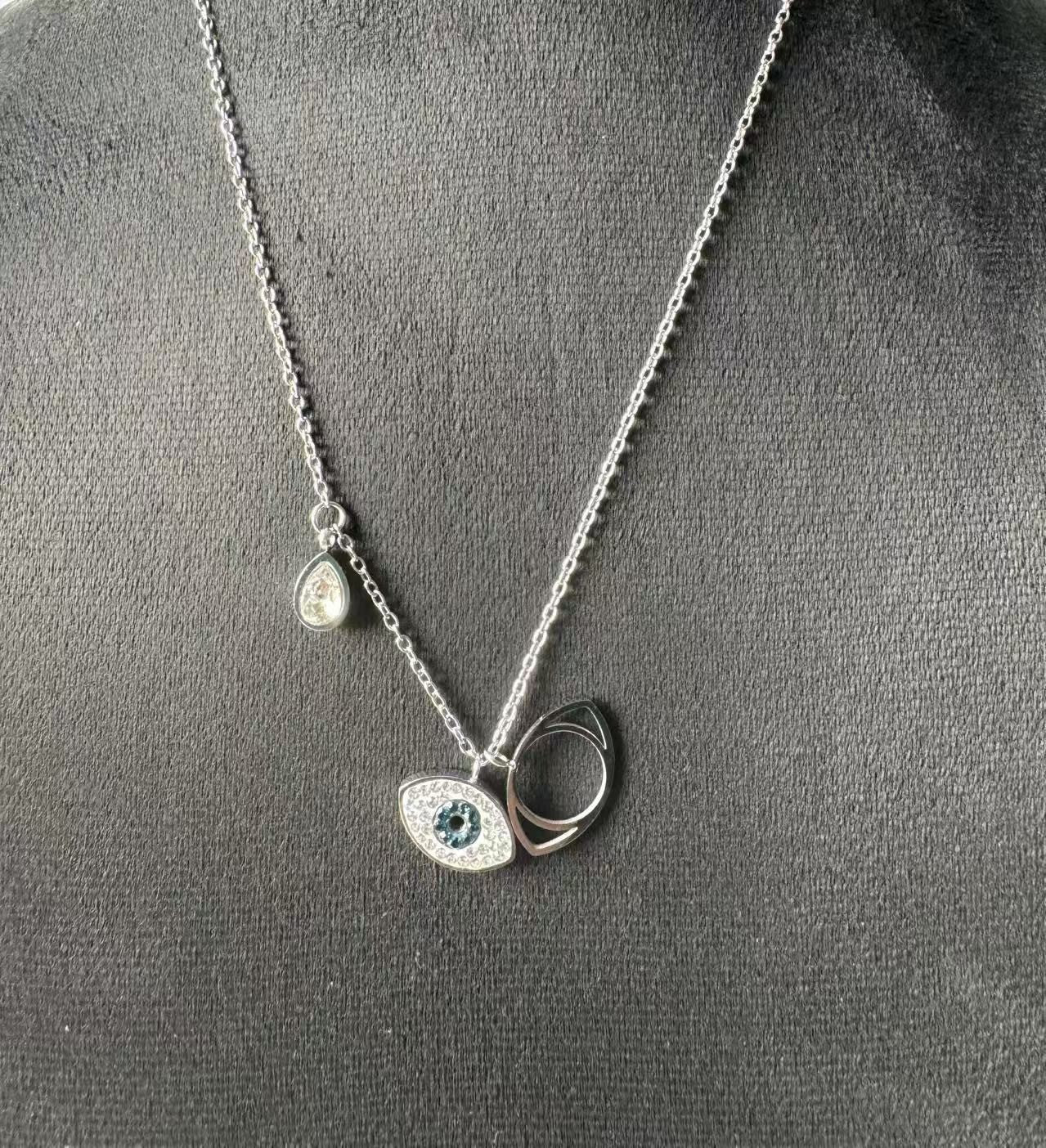 Gold Plated Crystal Evil Eye Titanium Steel Necklace for Women