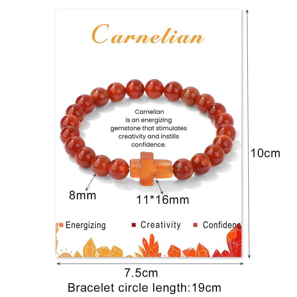 Vintage Geometric Cross Stone Beaded Stretch Bracelet Unisex