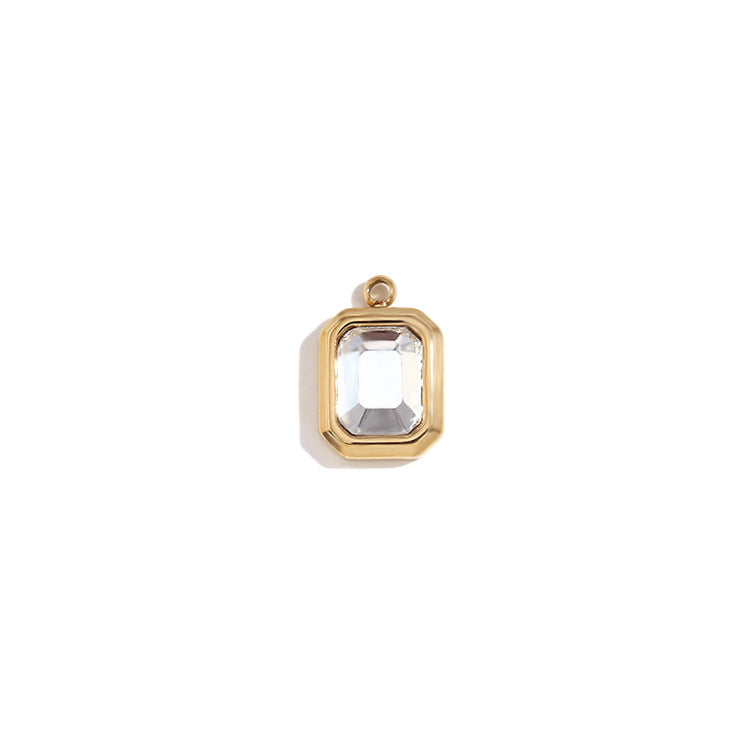 Minimalist Geometric Square Glass Pendant for Women Stainless Steel with 18K Gold Plating
