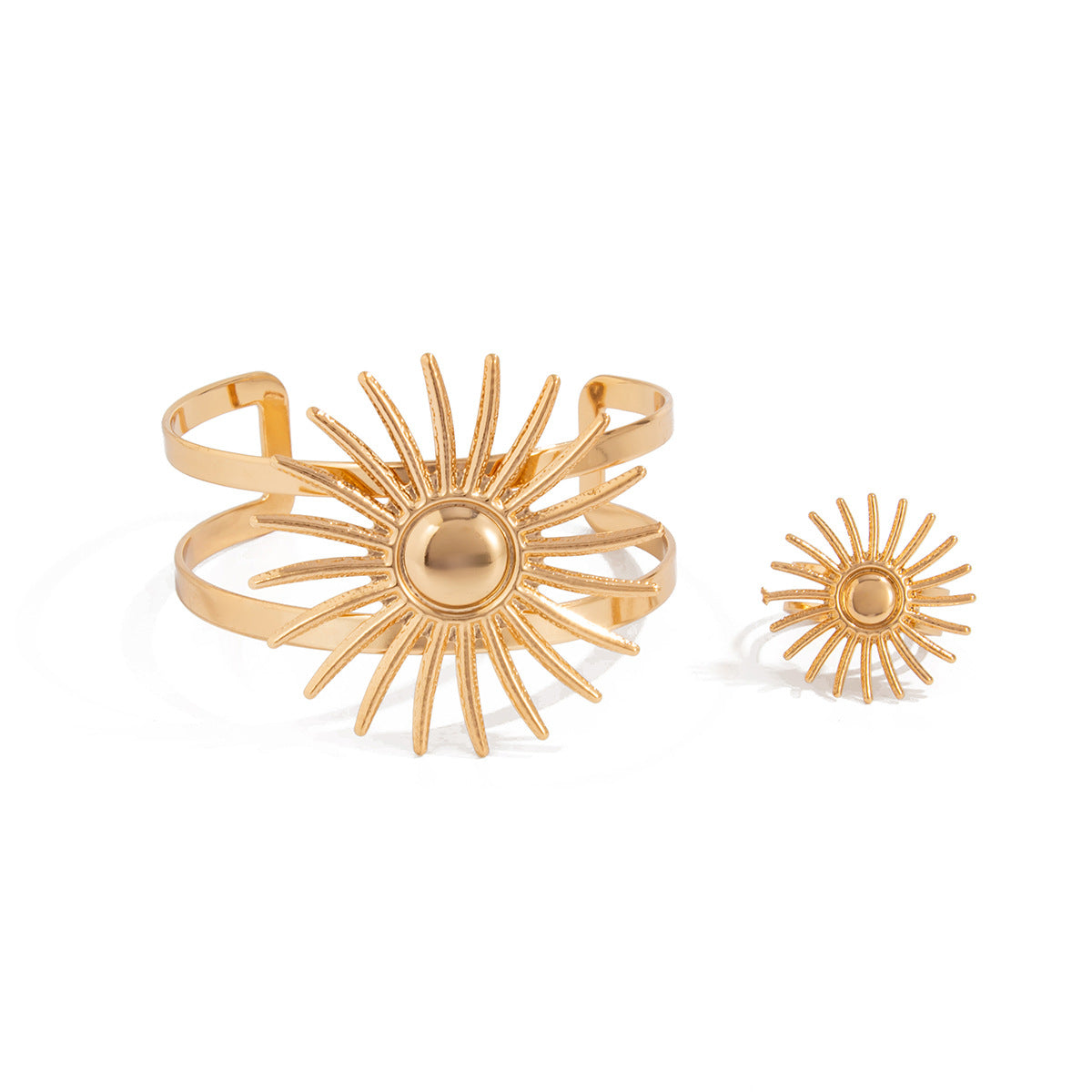 Pulsera de metal hueco con forma de sol de gran tamaño para mujer, con estilo étnico vintage y acabado galvanizado