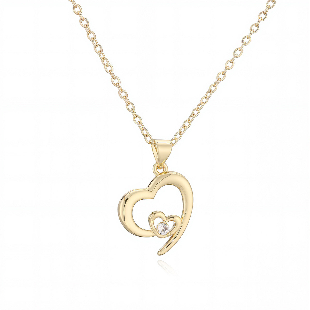 Minimalist Geometric Hollow Heart Brass Pendant Necklace for Women