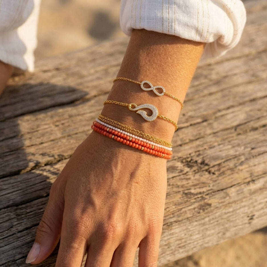 Minimalist Rhinestone Fish Hook Titanium Steel Necklace and Bracelet Set with Cable Chain for Women