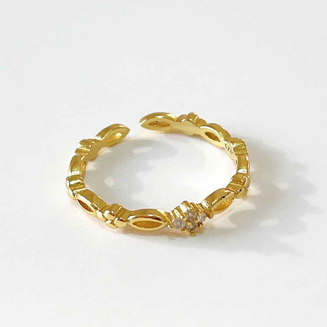 Minimalist 925 Sterling Silver Geometric Ring Gold Plated with Cubic Zirconia