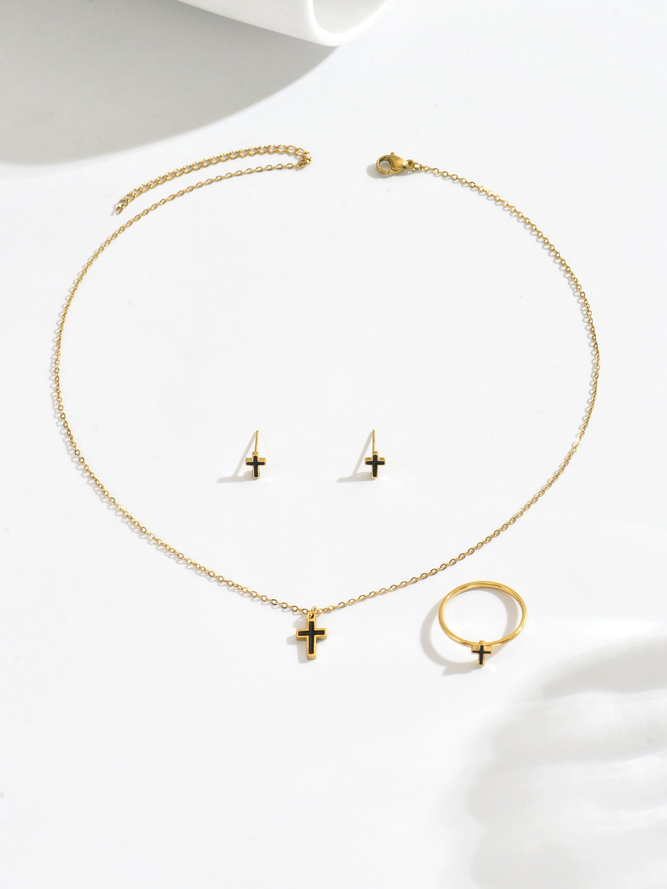 Fashion Geometric Cross Pendant Necklace Set with Enamel Finish for Women Including Earrings and Bracelet