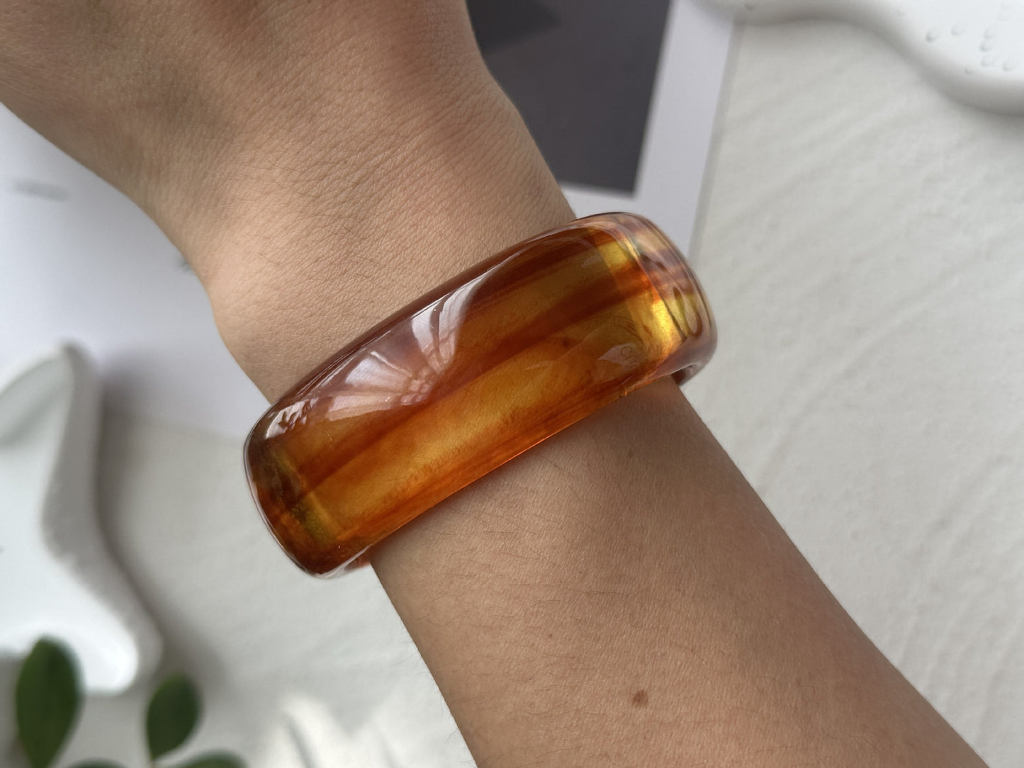 Gradient Geometric Acrylic Drip Oil Wide Bangle Bracelet