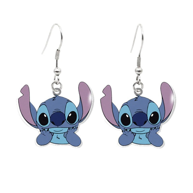 Pendientes de tuerca acrílicos de Stitch de dibujos animados con forma de lazo e incrustaciones de perlas para niños