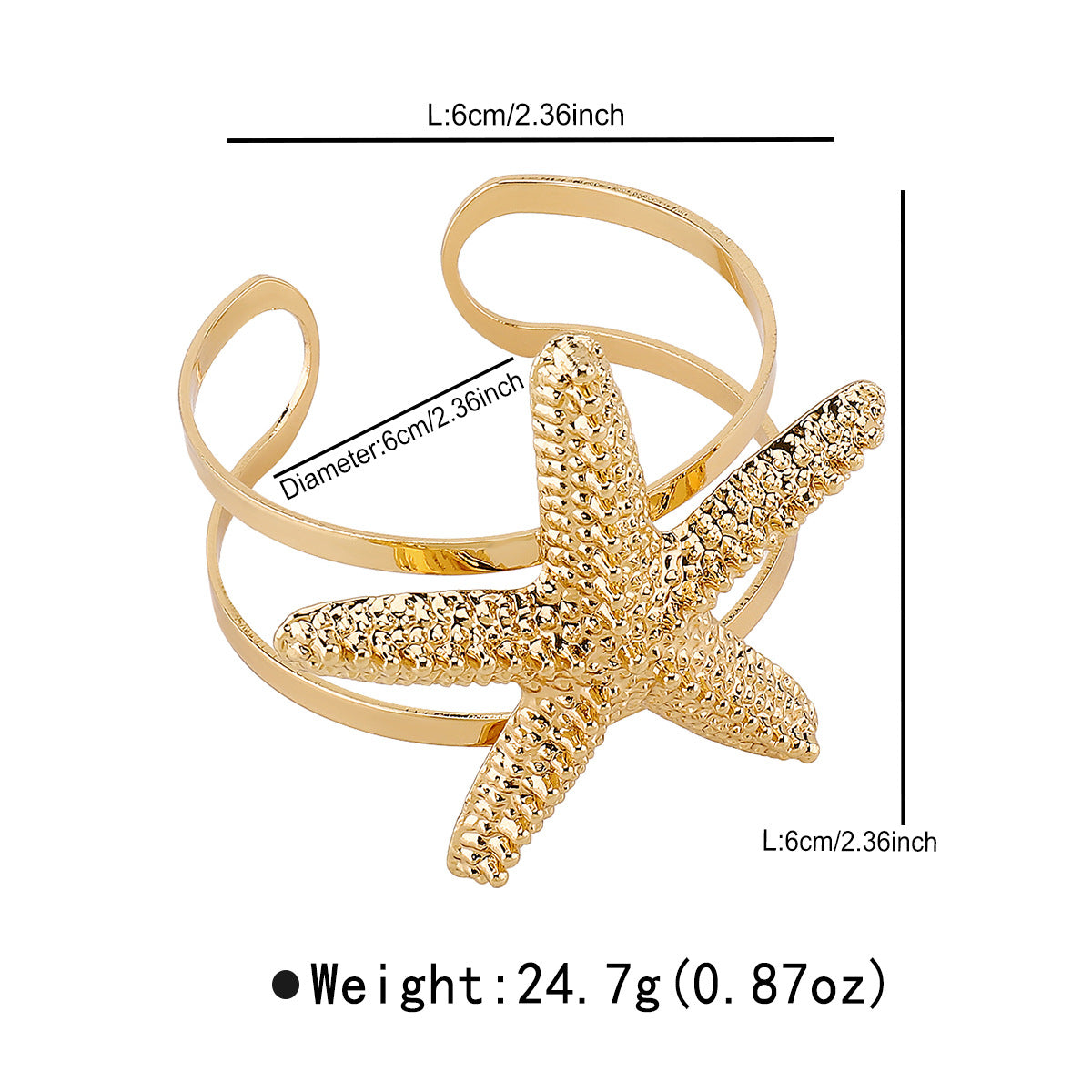 Pulsera Abierta Minimalista de Aleación con Acabado Chapado, Diseño de Estrella de Mar y Concha, Ideal para Vacaciones en la Playa
