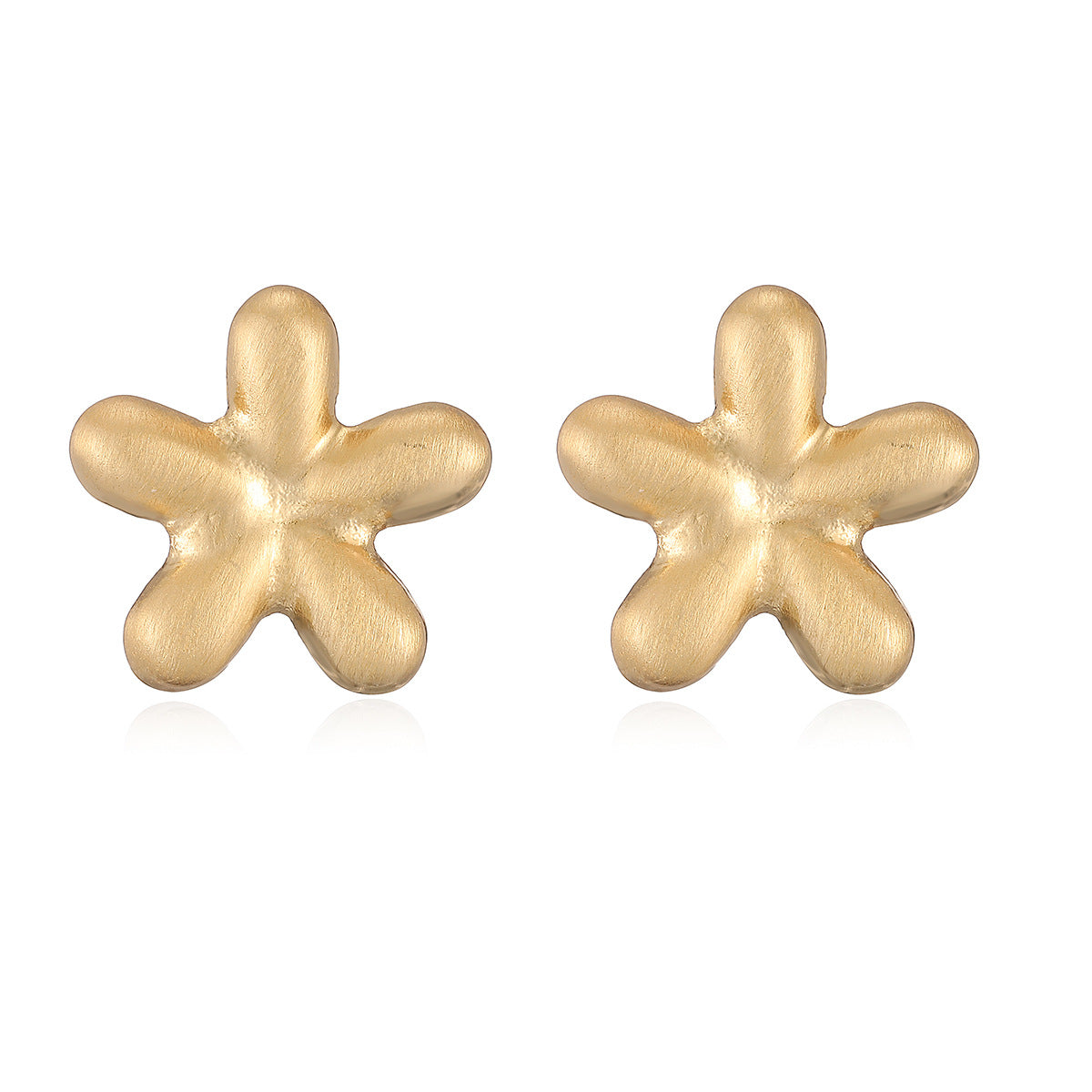 Elegant 18K Gold Plated Brushed Brass Floral Geometric Stud Earrings for Women