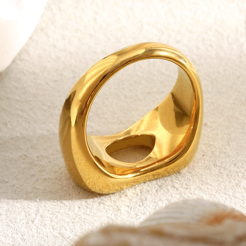 Anillo de baguette largo hueco geométrico minimalista para mujer en acero inoxidable con baño de oro de 18 quilates