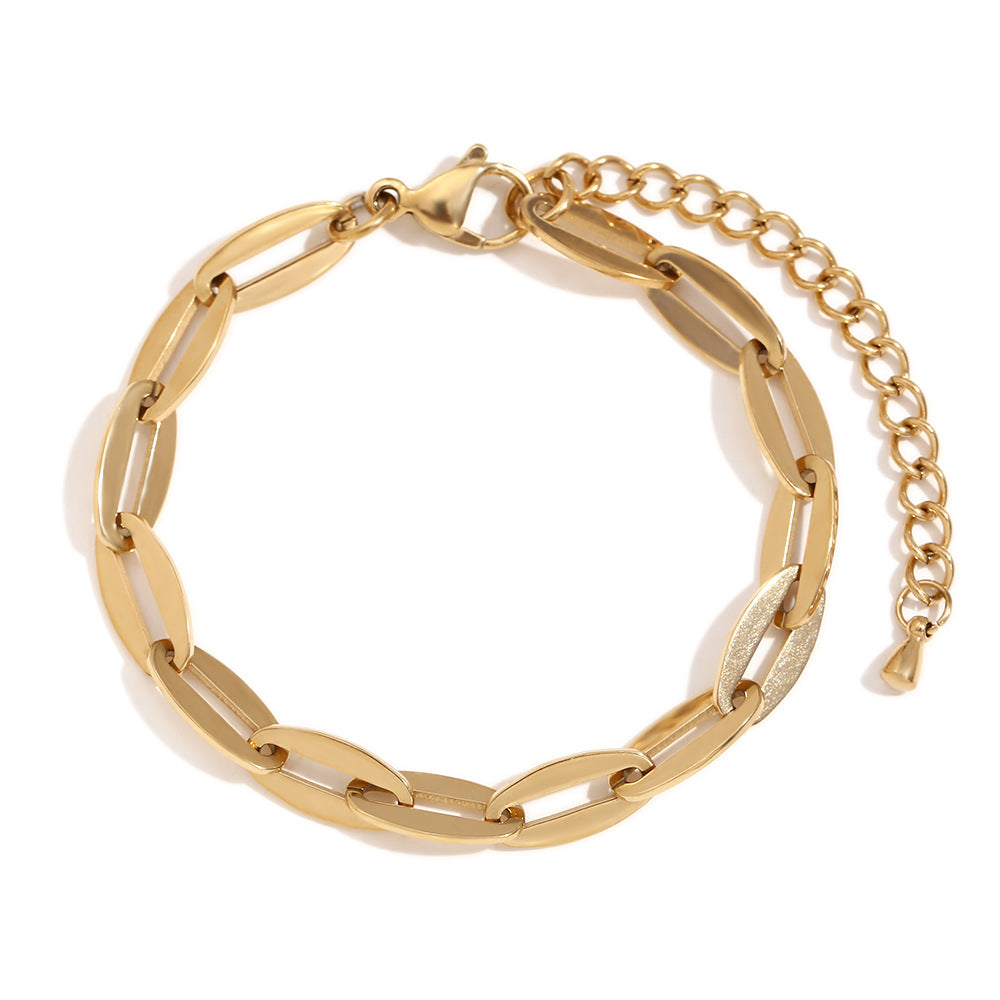 Minimalist Geometric Lip-Shaped Stainless Steel Plated 14K Gold Bracelet for Women
