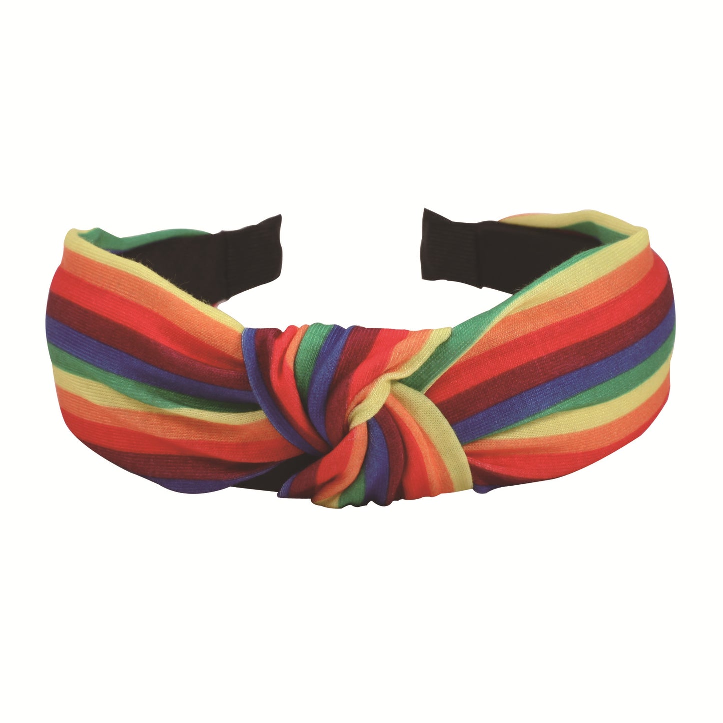 Cerchietto da donna in tessuto vintage con stampa geometrica a righe arcobaleno