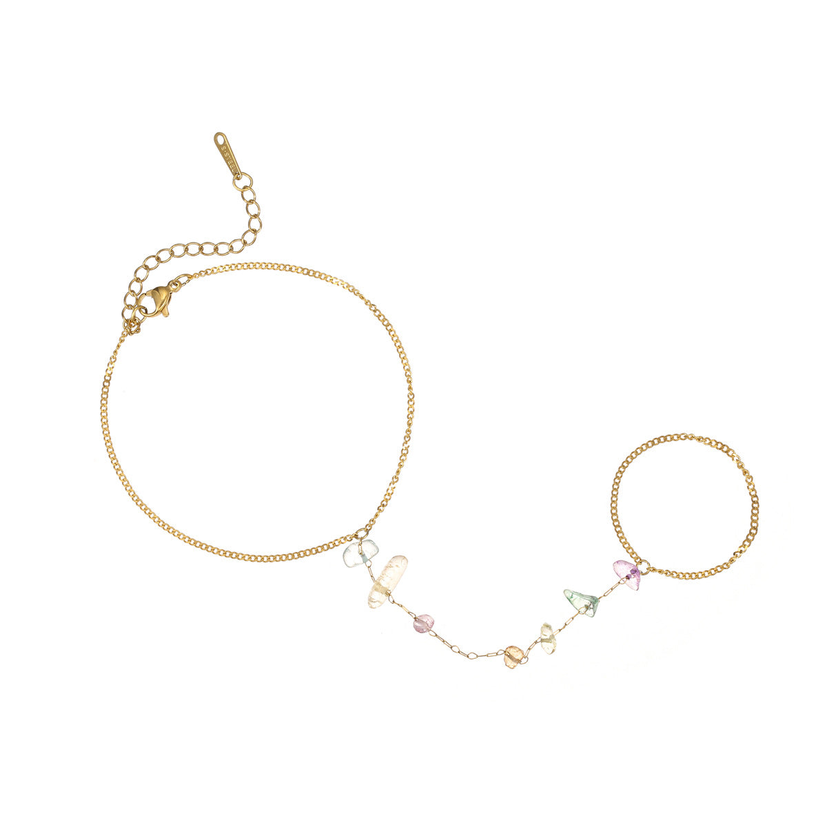 Set di bracciale e anello da donna vintage minimalista in acciaio inossidabile placcato con strass colorati