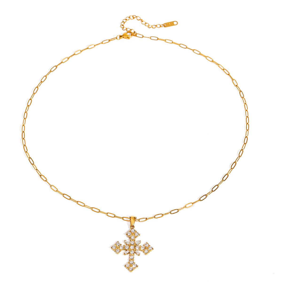 Elegant Geometric Cross Round Cubic Zirconia Inlay Stainless Steel Necklace with Titanium Steel Pendant for Women