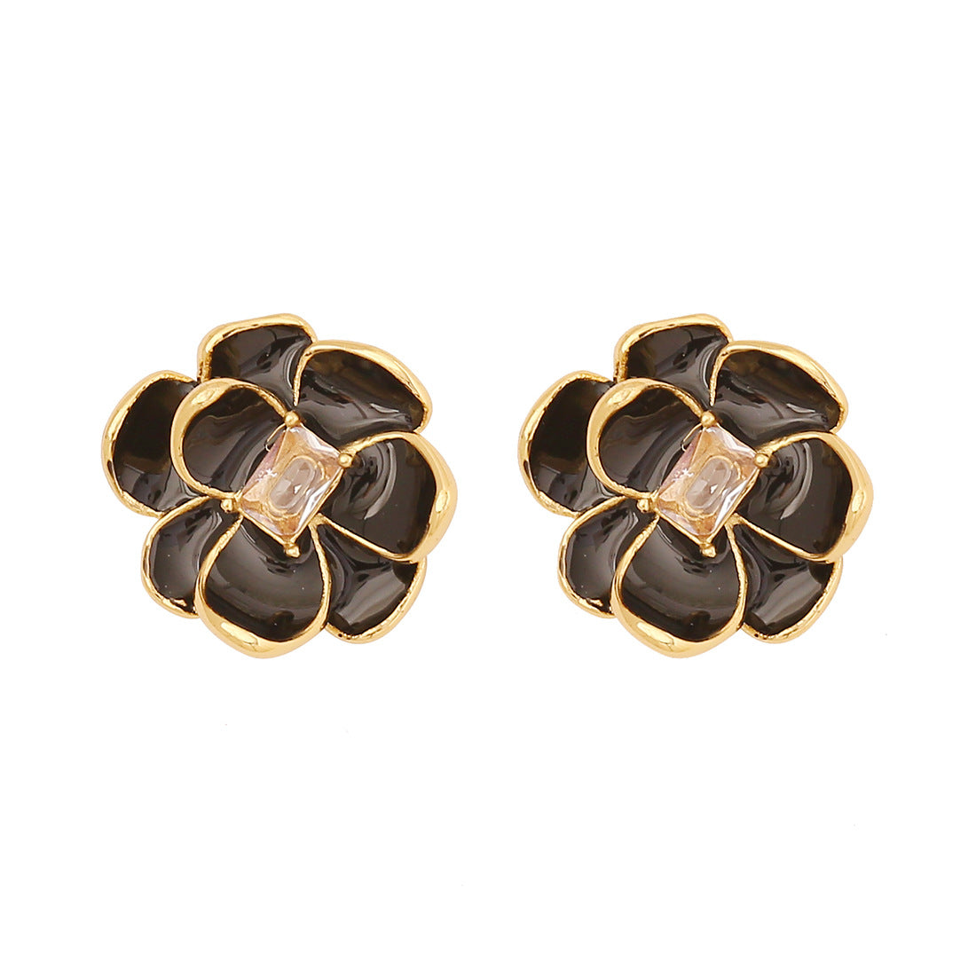 Vintage Floral Enamel Stainless Steel Stud Earrings with Botanical Flower Design for Women