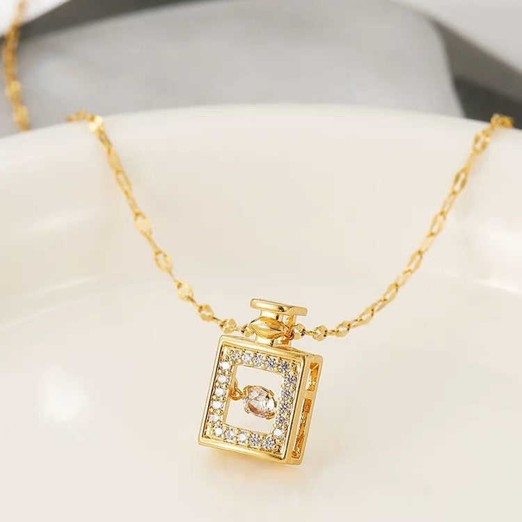 Minimalist 18K Gold Plated Geometric Perfume Bottle Pendant Titanium Steel Lip Chain Necklace Unisex