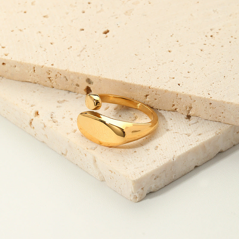 Minimalist Geometric Shaped Adjustable Opening Ring in Titanium Steel with 18K Gold Plating for Women