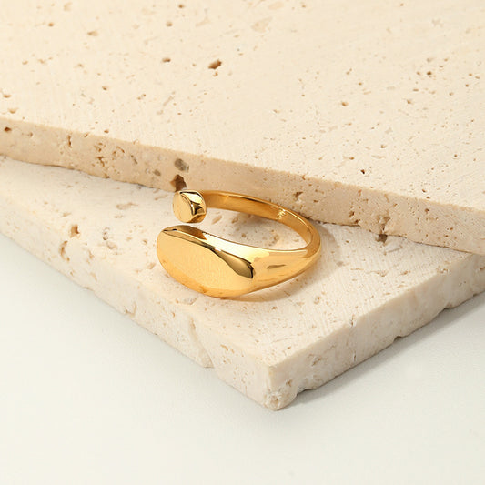 Minimalist Geometric Shaped Adjustable Opening Ring in Titanium Steel with 18K Gold Plating for Women