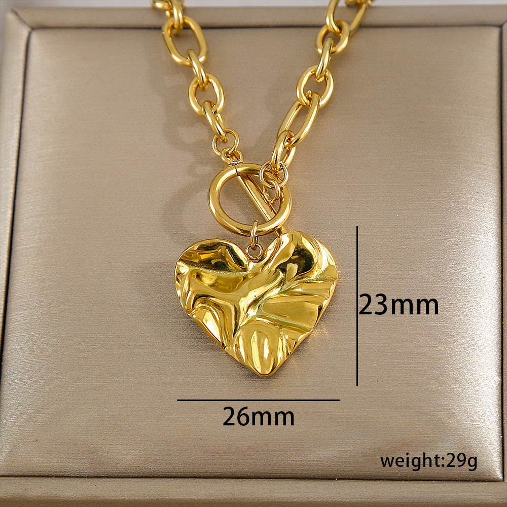 Collana con Pendente a Cuore Irregolare Geometrico in Acciaio Inox Placcato Oro 18K da Donna