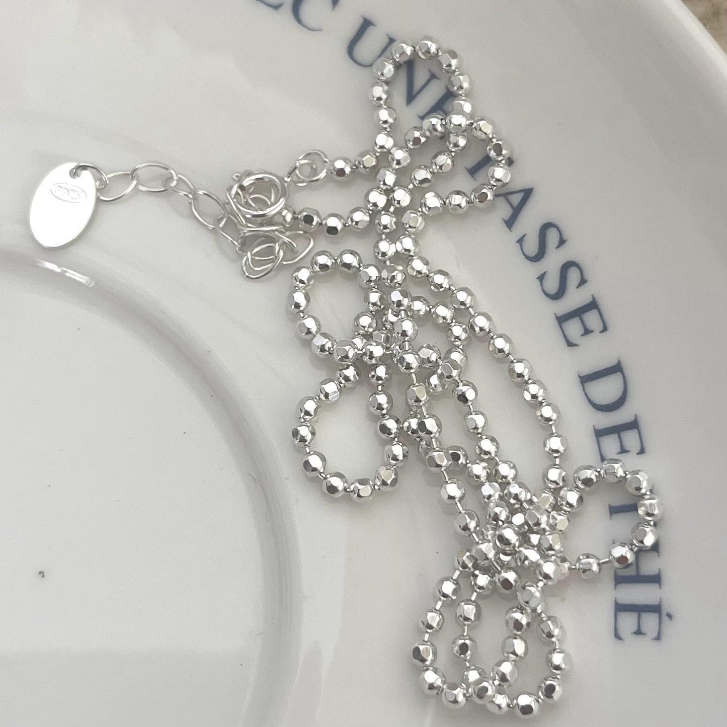 Minimalist Geometric Round Bead Necklace in 925 Sterling Silver with Plated Finish Snake Chain