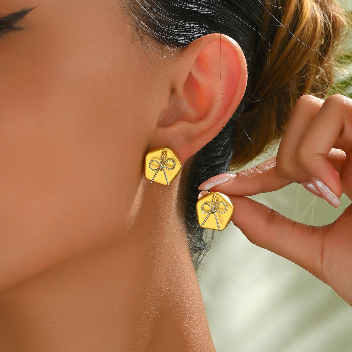 Pendientes de Cobre en Forma de Lazo Inspirados en el Bosque con Acabado Galvanizado para Mujer