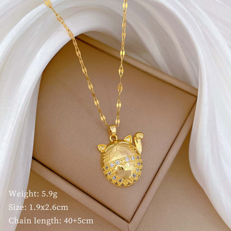 Collana da donna minimalista con intarsio di strass, in acciaio al titanio, con design geometrico