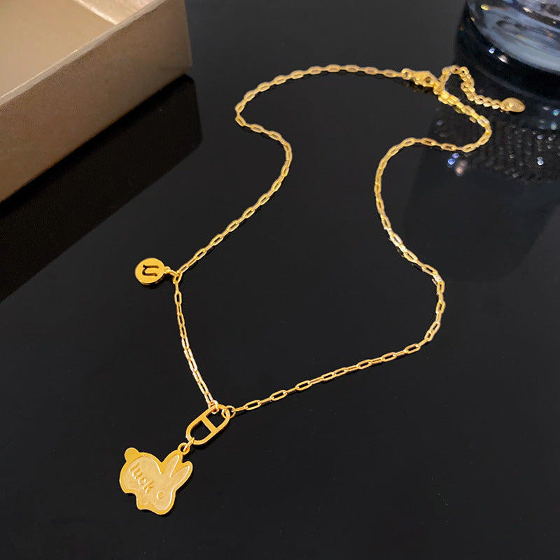 Cute Rabbit Letter Titanium Steel Gold Plated Necklace