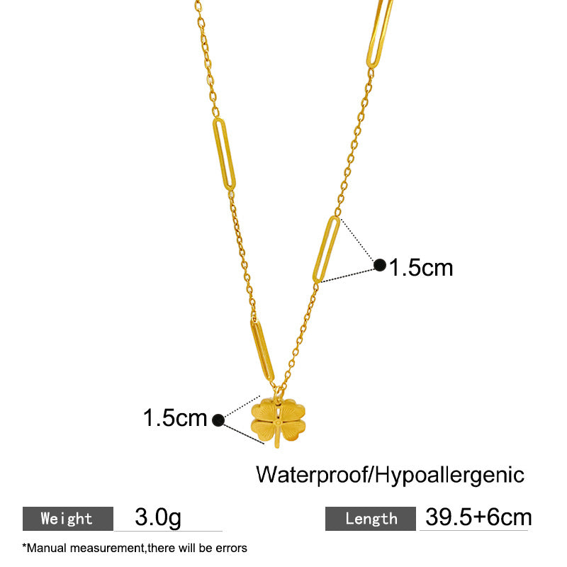 Fashionable 18K Gold Plated Titanium Steel Four-Leaf Clover Necklace for Unisex