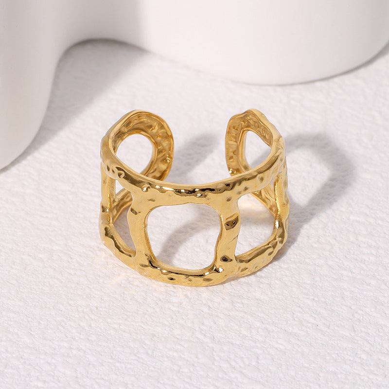 Anello Aperto da Donna Minimalista Geometrico in Acciaio Inossidabile con Finitura Placcata