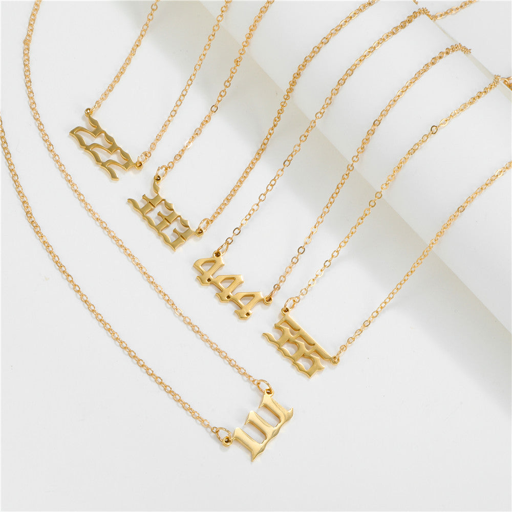 Number Stainless Steel Plated Alloy Pendant Box Chain Necklace