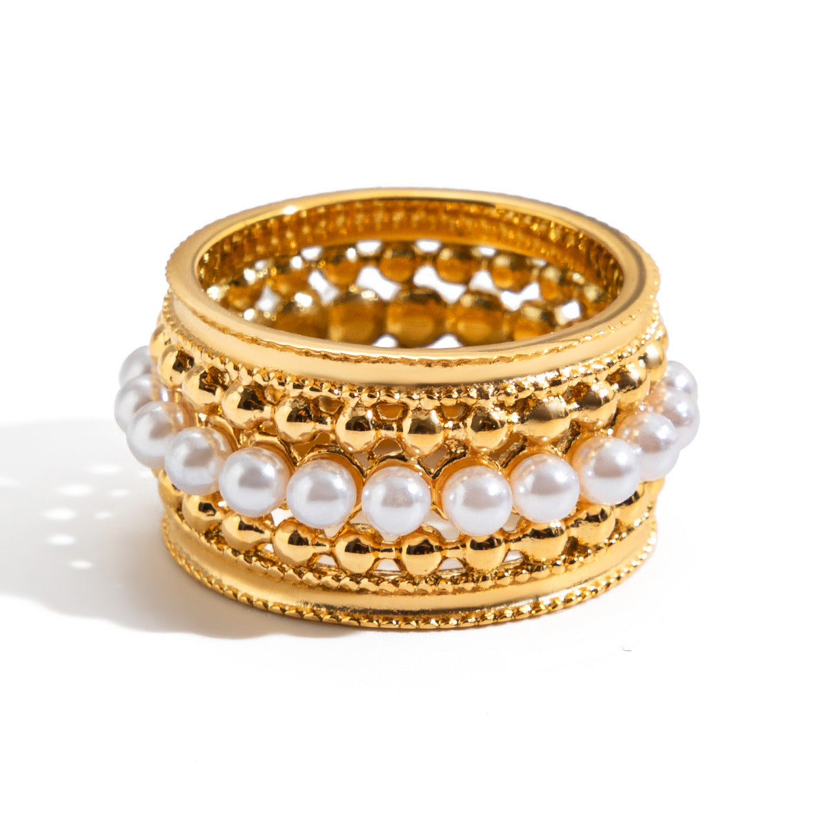 Anello da donna in acciaio al titanio geometrico goffrato pizzo con finitura placcata, accessorio di moda in acciaio inossidabile
