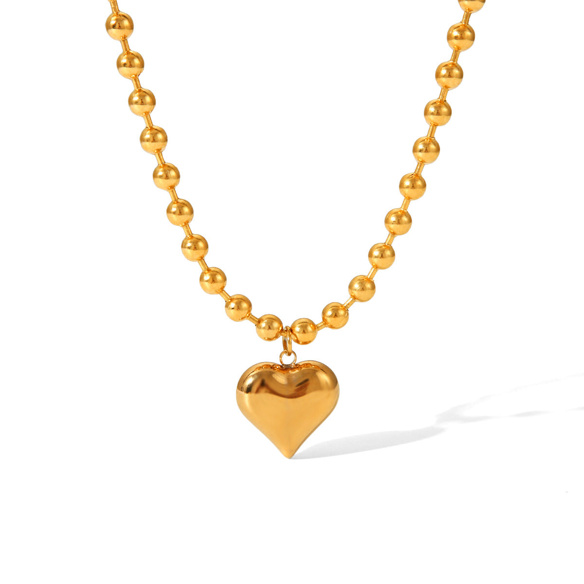 Collana da Donna con Ciondolo a Cuore Geometrico Placcato Oro 18K e Catena di Perline in Acciaio Inossidabile