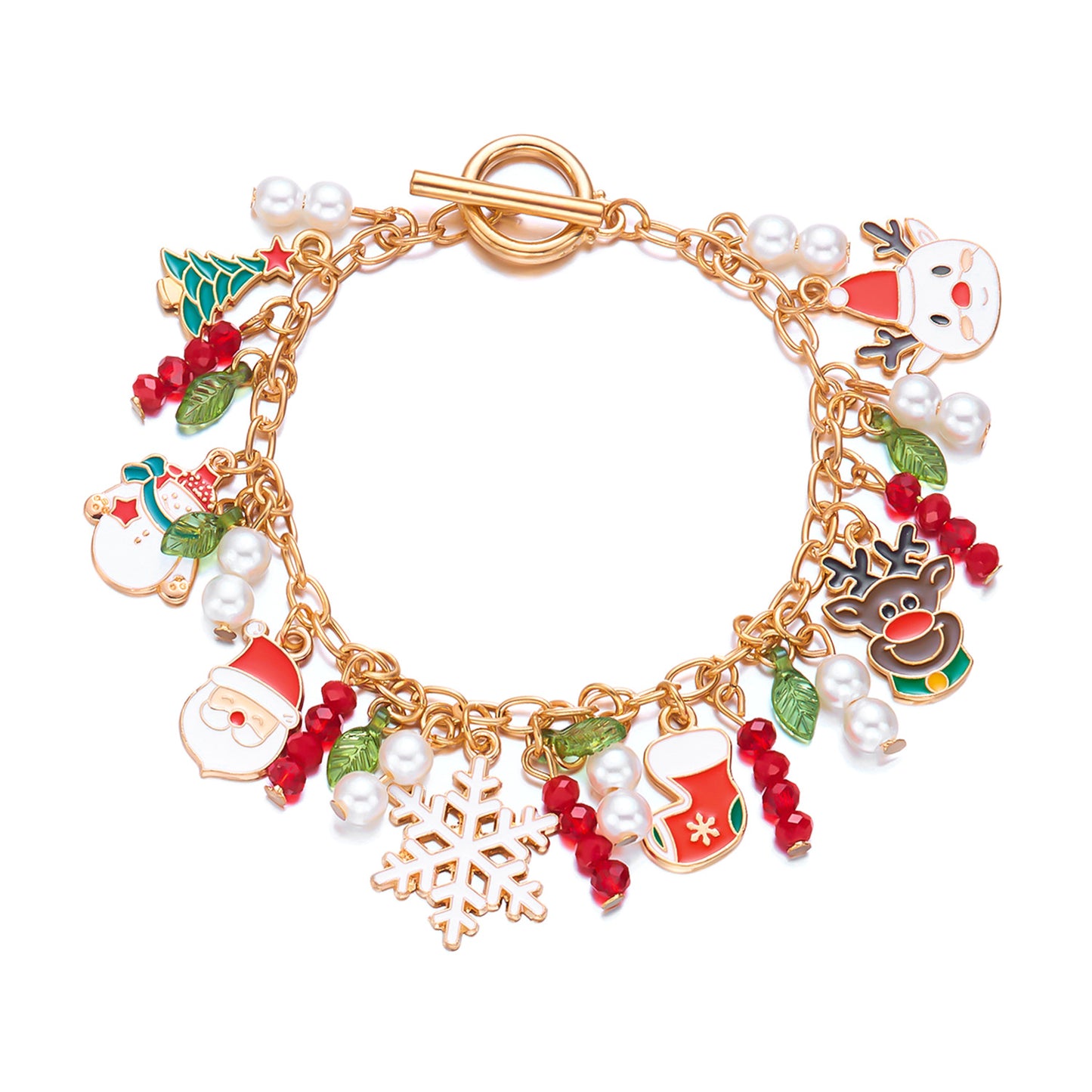 Pulsera de aleación con colgante creativo de hombre de jengibre y árbol de Navidad para mujer con motivos de copo de nieve, reno y Papá Noel