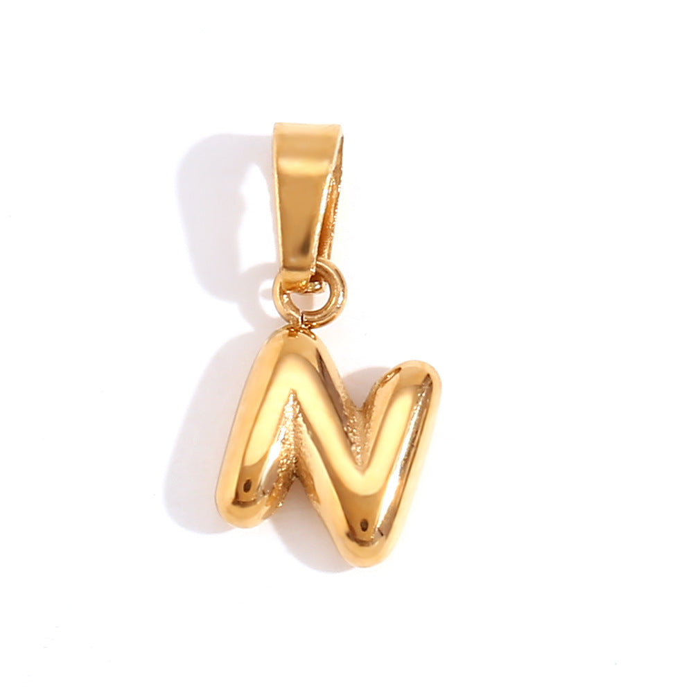 Ciondolo con mini lettera a bolla placcato oro 18 carati in acciaio inossidabile, moda minimalista
