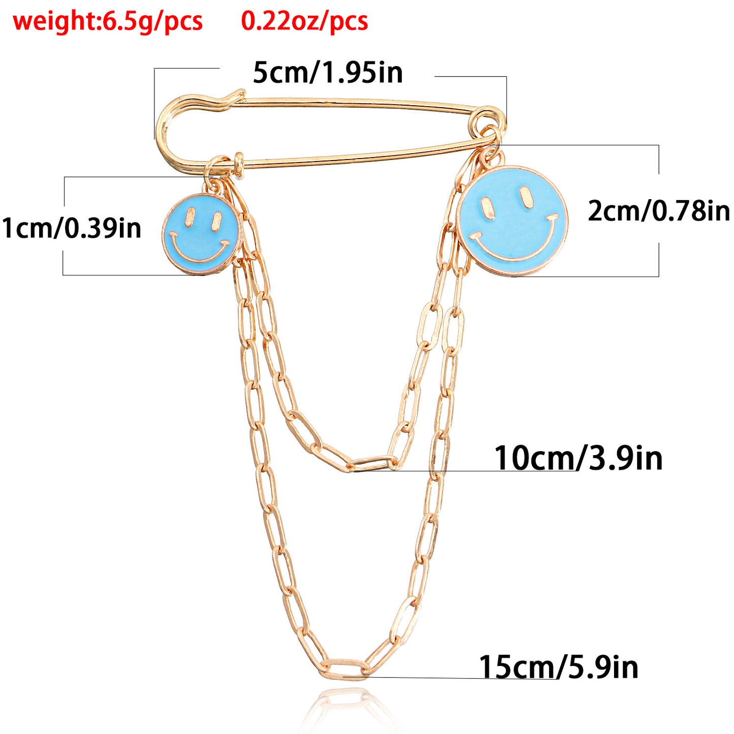 Hip Hop Style Blue Smiley Face Tassel Brooch for Women Alloy Geometric Pendant Pin with Plated Finish