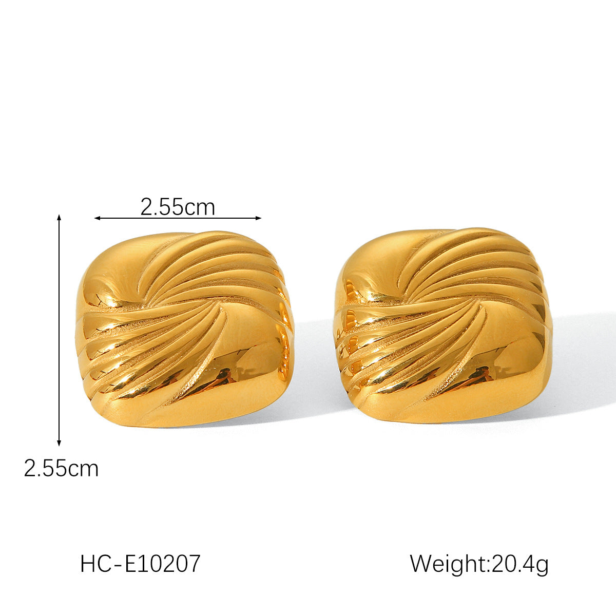 Geometric Textured 18K Gold Plated Stainless Steel Stud Earrings for Women