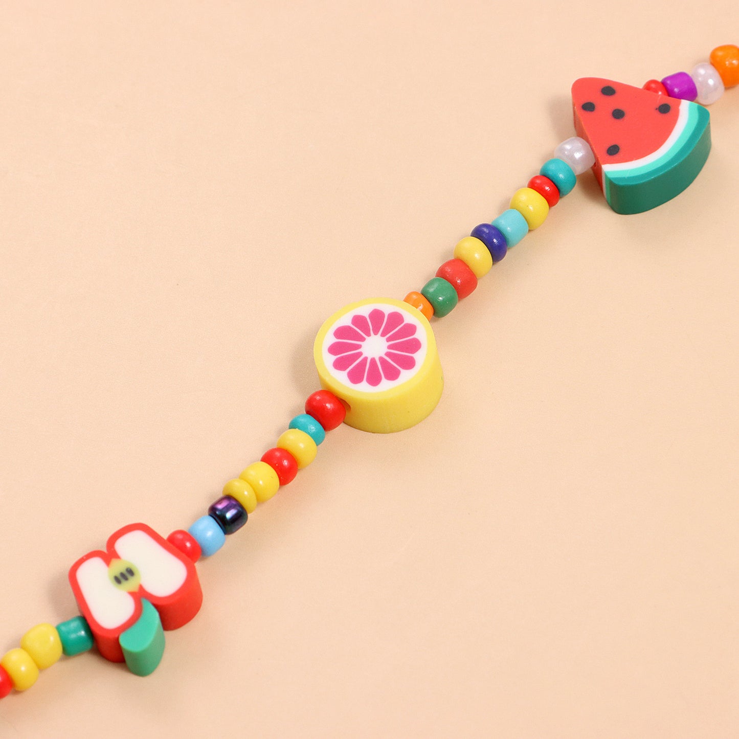 Colorful Fruit-Shaped Beaded Necklace for Women with Lemon and Watermelon Motifs, Fashionable and Cute Pendant Jewelry