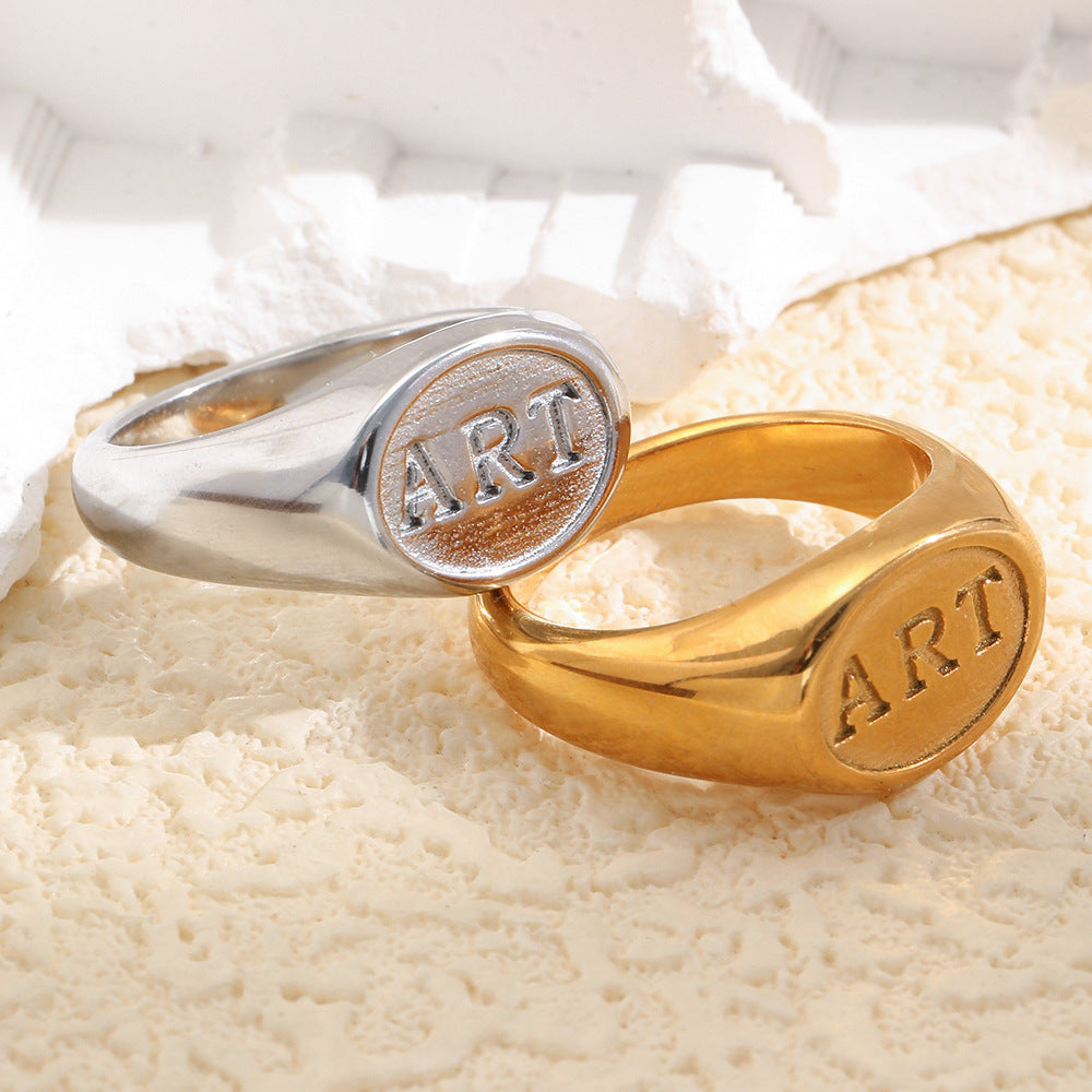 Minimalist Luxury 18K Gold Plated Stainless Steel Oval Letter Ring for Women