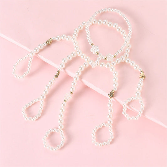 Braccialetto floreale dolce con perle per bambine, con ciondoli a forma di fiore in resina e delicate stelle